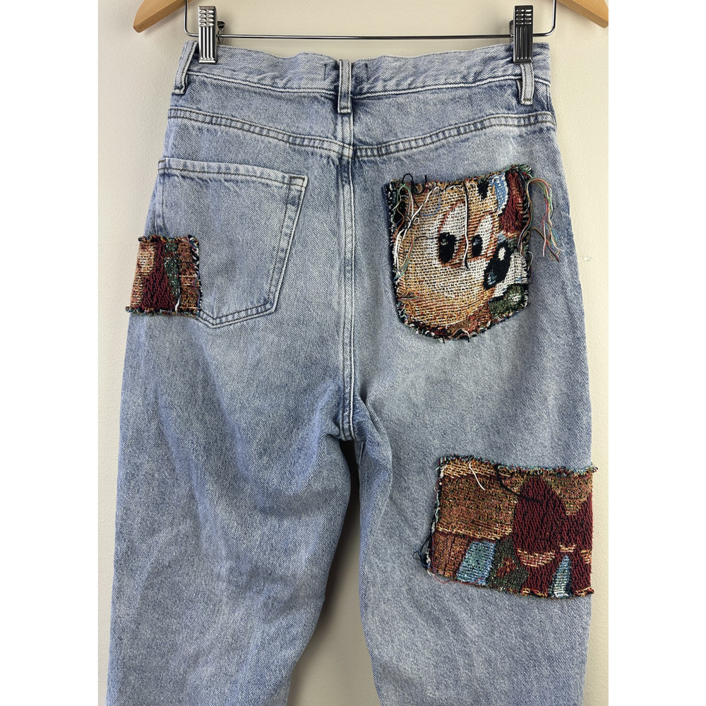 Playboy PacSun Reworked Upcycled Patchwork Denim Jeans Tapestry Boho Women's 27 - Picture 13 of 15